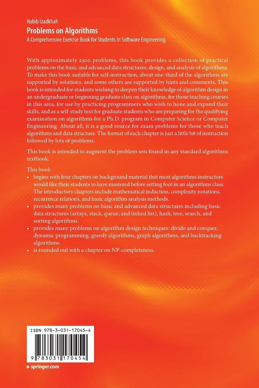 Rückseite: 9783031170454 | Problems on Algorithms | Habib Izadkhah | Taschenbuch | xii | Englisch
