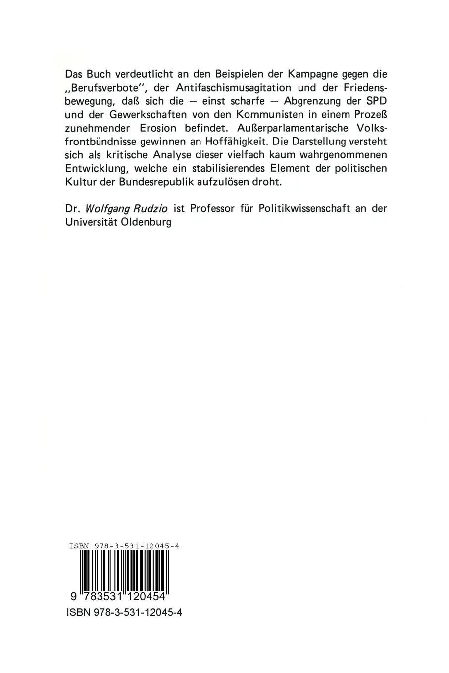 Rückseite: 9783531120454 | Die Erosion der Abgrenzung | Wolfgang Rudzio | Taschenbuch | 322 S.