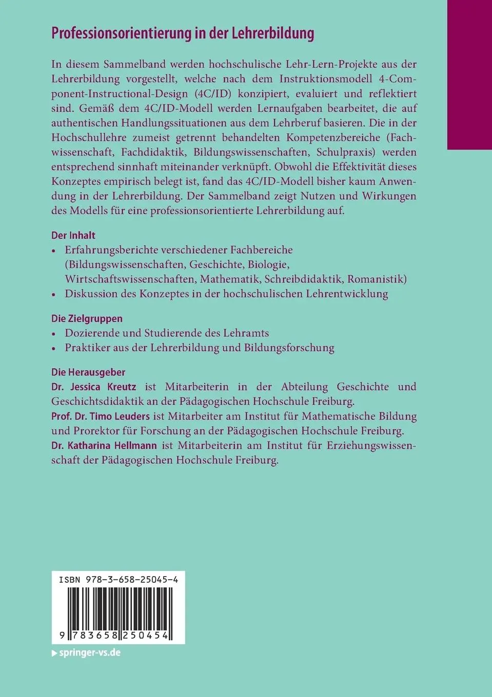 Rückseite: 9783658250454 | Professionsorientierung in der Lehrerbildung | Jessica Kreutz (u. a.)
