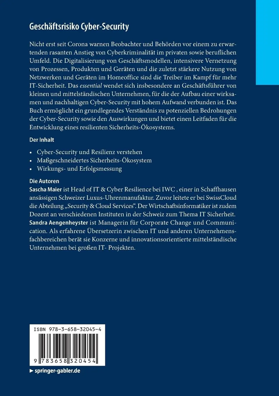Rückseite: 9783658320454 | Geschäftsrisiko Cyber-Security | Sandra Aengenheyster (u. a.) | Buch