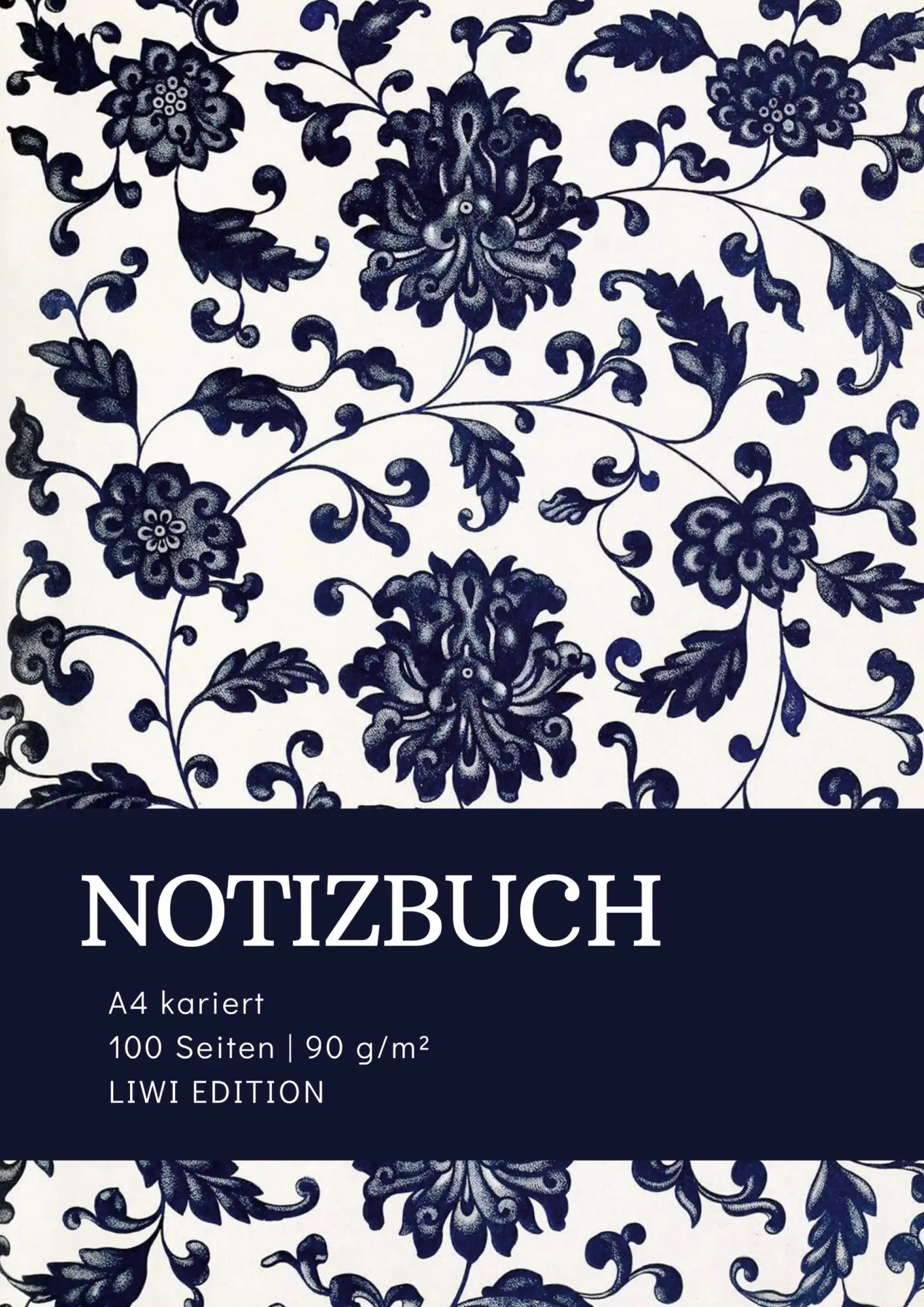 Cover: 9783753800554 | Notizbuch A4 kariert - 100 Seiten Soft Cover floral blau - FSC Papier