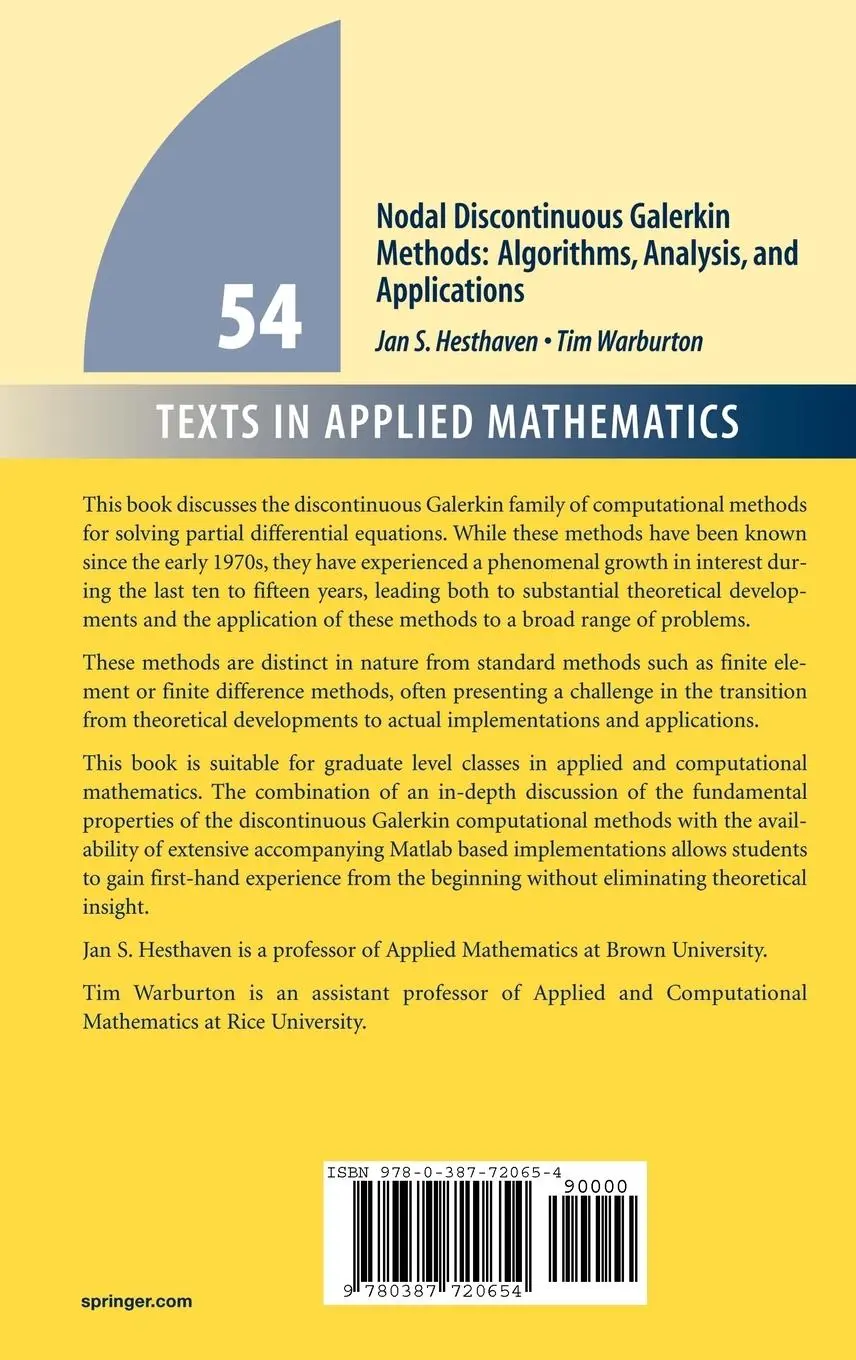 Rückseite: 9780387720654 | Nodal Discontinuous Galerkin Methods | Jan S. Hesthaven (u. a.) | Buch