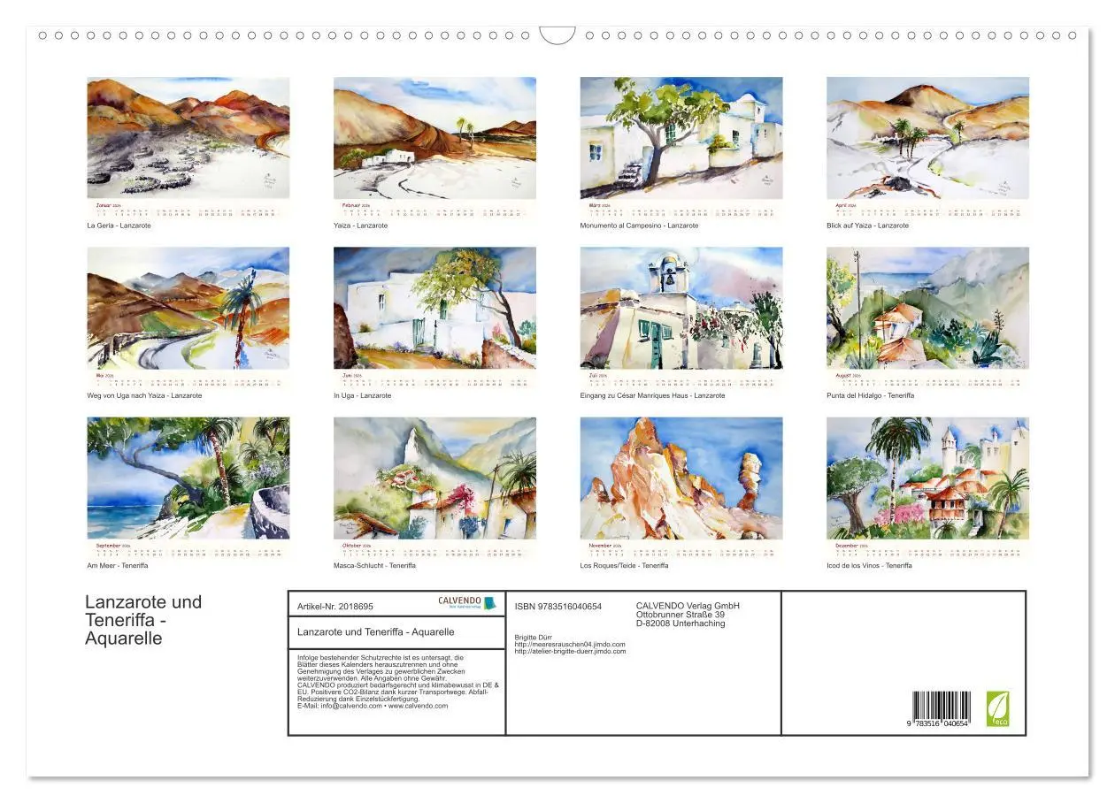 Bild: 9783516040654 | Lanzarote und Teneriffa - Aquarelle (Wandkalender 2026 DIN A2...