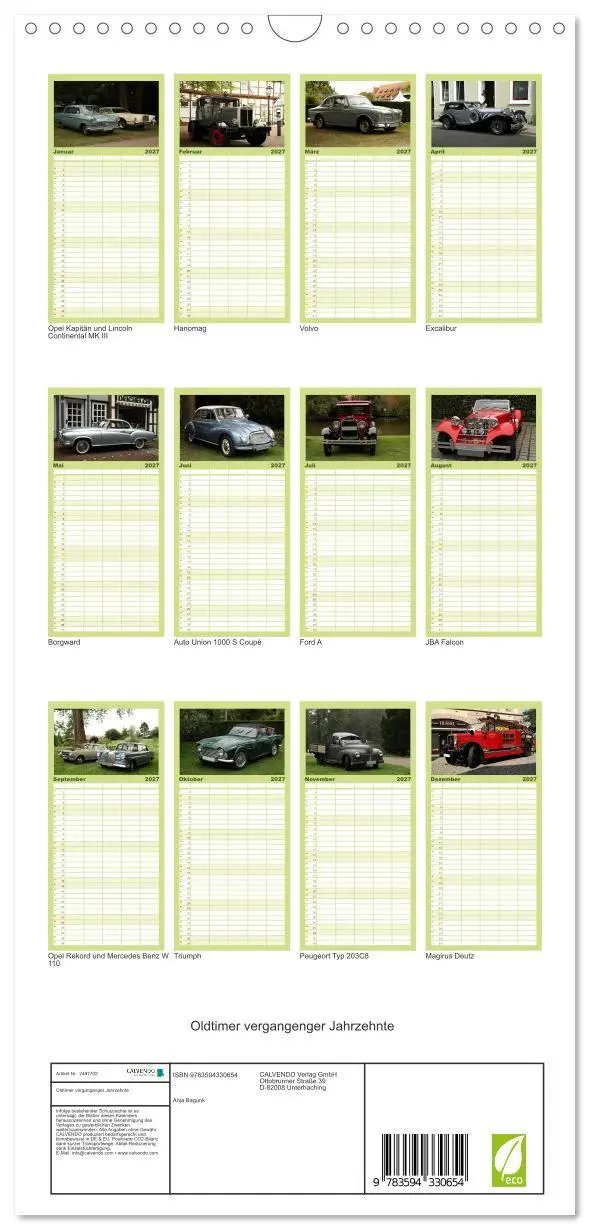 Bild: 9783594330654 | Familienplaner 2027 - Oldtimer vergangenger Jahrzehnte mit 5...