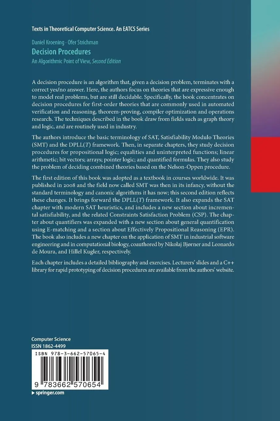 Rückseite: 9783662570654 | Decision Procedures | An Algorithmic Point of View | Strichman (u. a.)