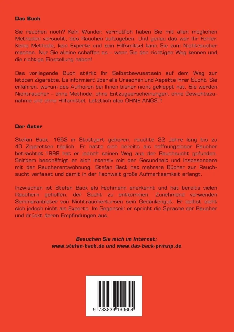 Rückseite: 9783839190654 | Ohne Angst Nichtraucher werden | Besser leben ohne Sucht | Stefan Back