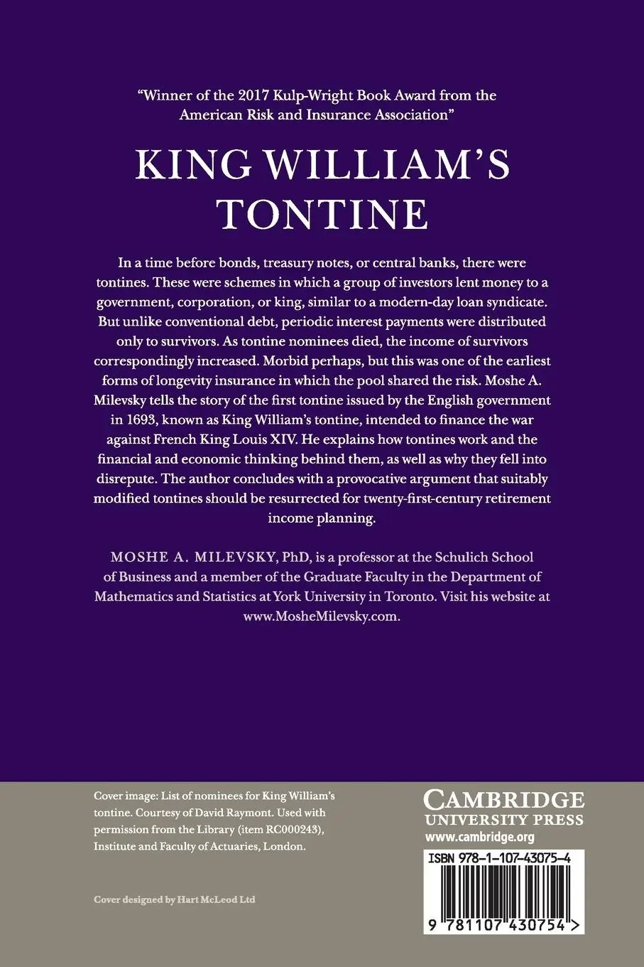 Rückseite: 9781107430754 | King William's Tontine | Moshe A. Milevsky | Taschenbuch | Englisch