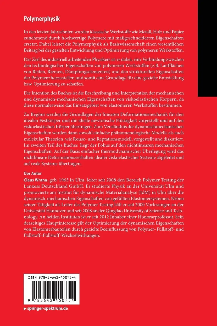Rückseite: 9783642450754 | Polymerphysik | Claus Wrana | Taschenbuch | viii | Deutsch | 2014