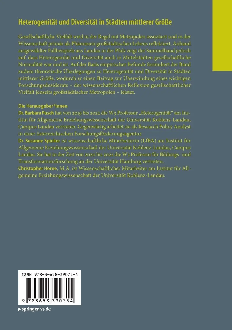 Rückseite: 9783658390754 | Heterogenität und Diversität in Städten mittlerer Größe | Taschenbuch