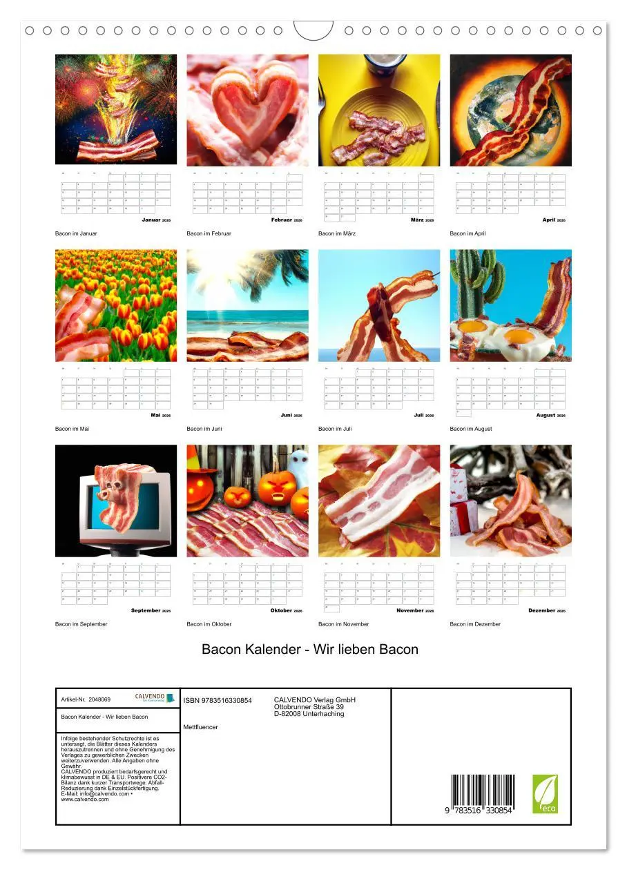 Bild: 9783516330854 | Bacon Kalender - Wir lieben Bacon (Wandkalender 2026 DIN A3 hoch),...