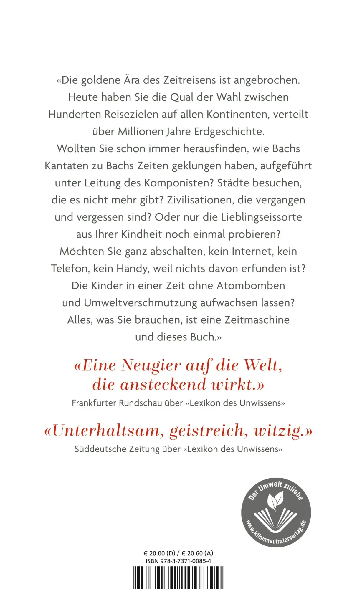 Rückseite: 9783737100854 | Handbuch für Zeitreisende | Kathrin Passig (u. a.) | Buch | 336 S.