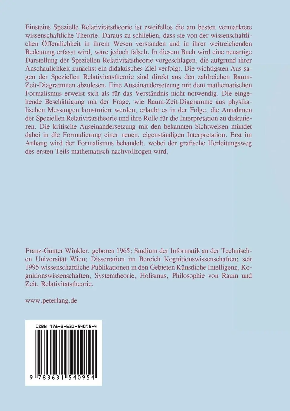 Rückseite: 9783631540954 | Die Spezielle Relativitätstheorie | Franz-Günter Winkler | Taschenbuch
