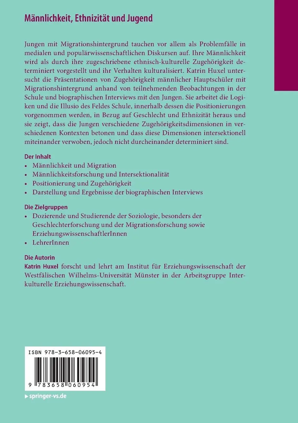 Rückseite: 9783658060954 | Männlichkeit, Ethnizität und Jugend | Katrin Huxel | Taschenbuch | x