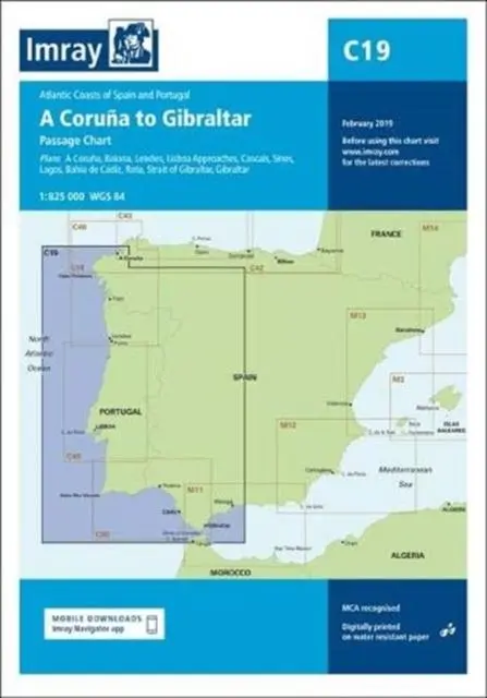 Cover: 9781786791054 | Imray Chart C19 | A Coruna to Gibraltar | Imray | (Land-)Karte | 2019