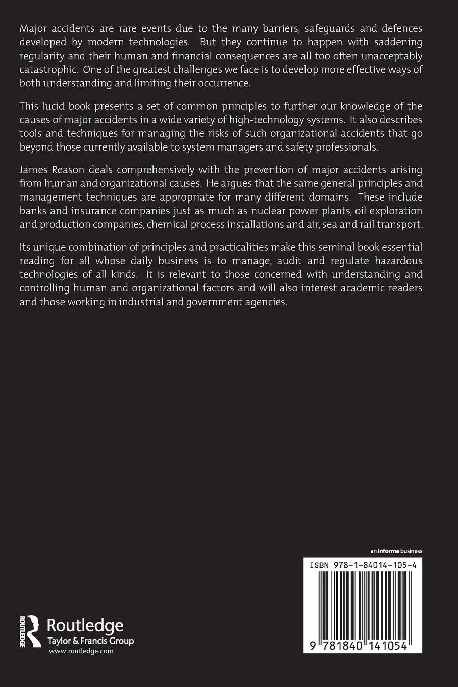 Rückseite: 9781840141054 | Managing the Risks of Organizational Accidents | James Reason | Buch