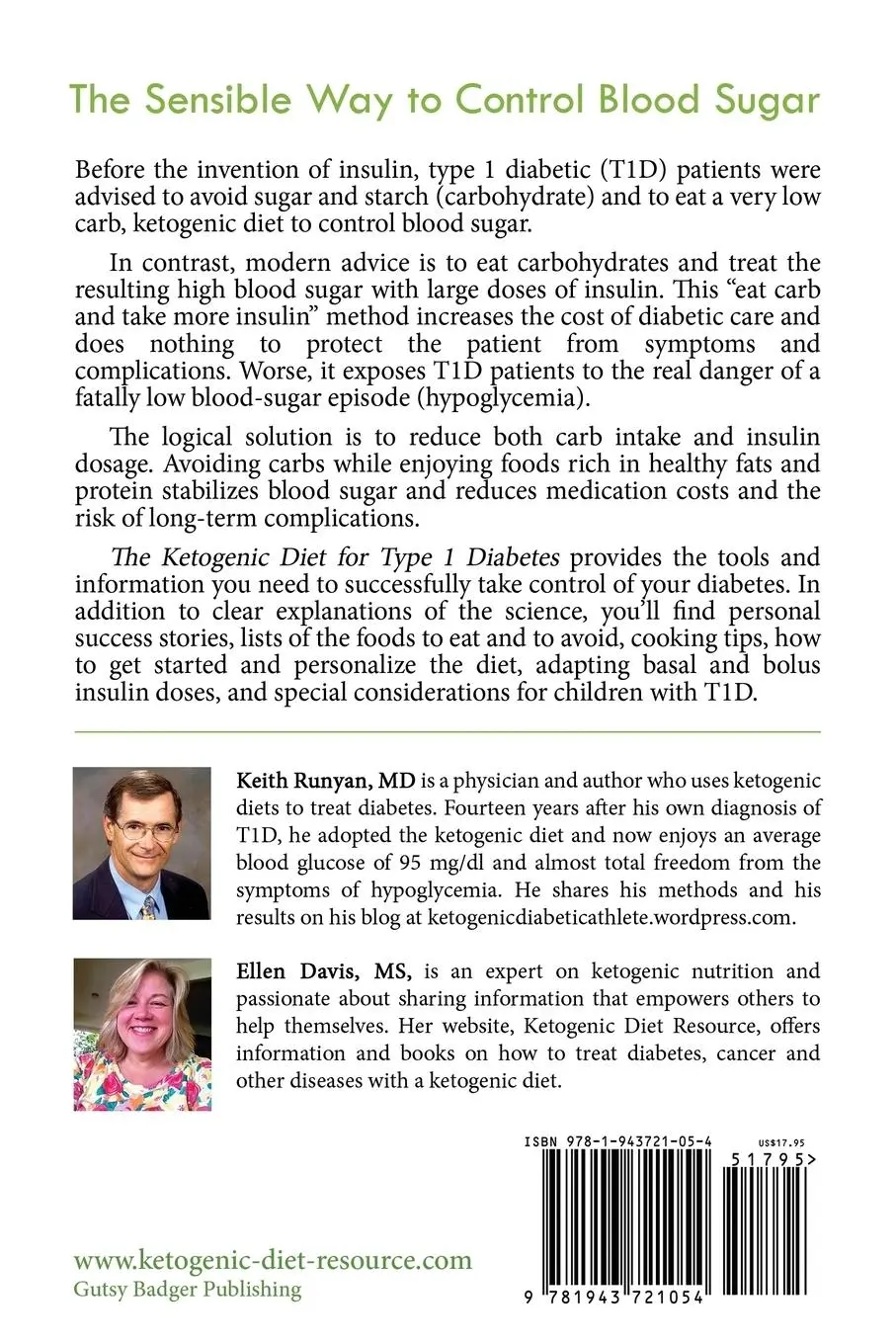 Rückseite: 9781943721054 | The Ketogenic Diet for Type 1 Diabetes | Ellen Davis (u. a.) | Buch