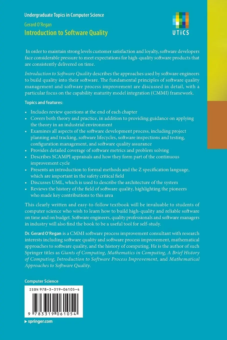 Rückseite: 9783319061054 | Introduction to Software Quality | Gerard O'Regan | Taschenbuch | 2014