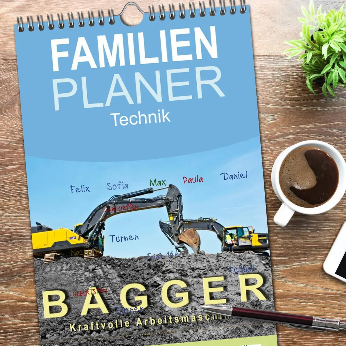 Bild: 9783516521054 | Familienplaner 2026 - Bagger - kraftvolle Arbeitsmaschinen mit 5...