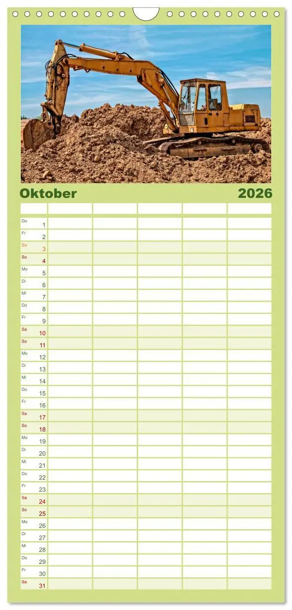 Bild: 9783516521054 | Familienplaner 2026 - Bagger - kraftvolle Arbeitsmaschinen mit 5...