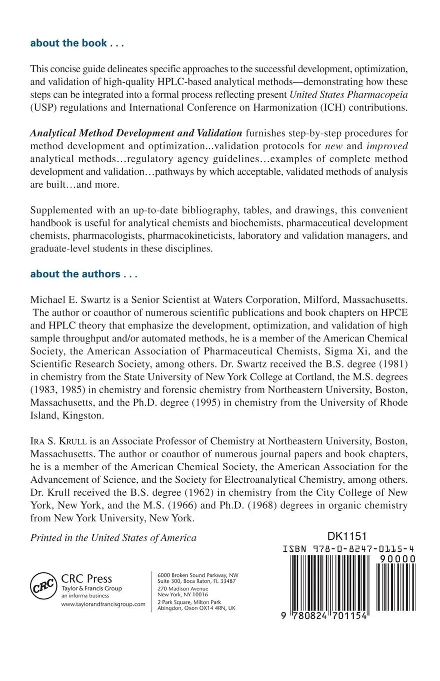 Rückseite: 9780824701154 | Analytical Method Development and Validation | Swartz (u. a.) | Buch