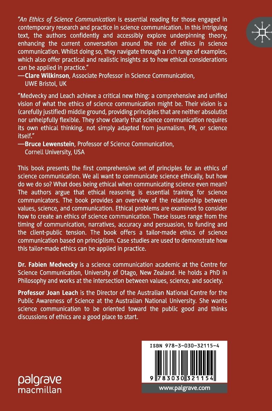Rückseite: 9783030321154 | An Ethics of Science Communication | Joan Leach (u. a.) | Buch | xii