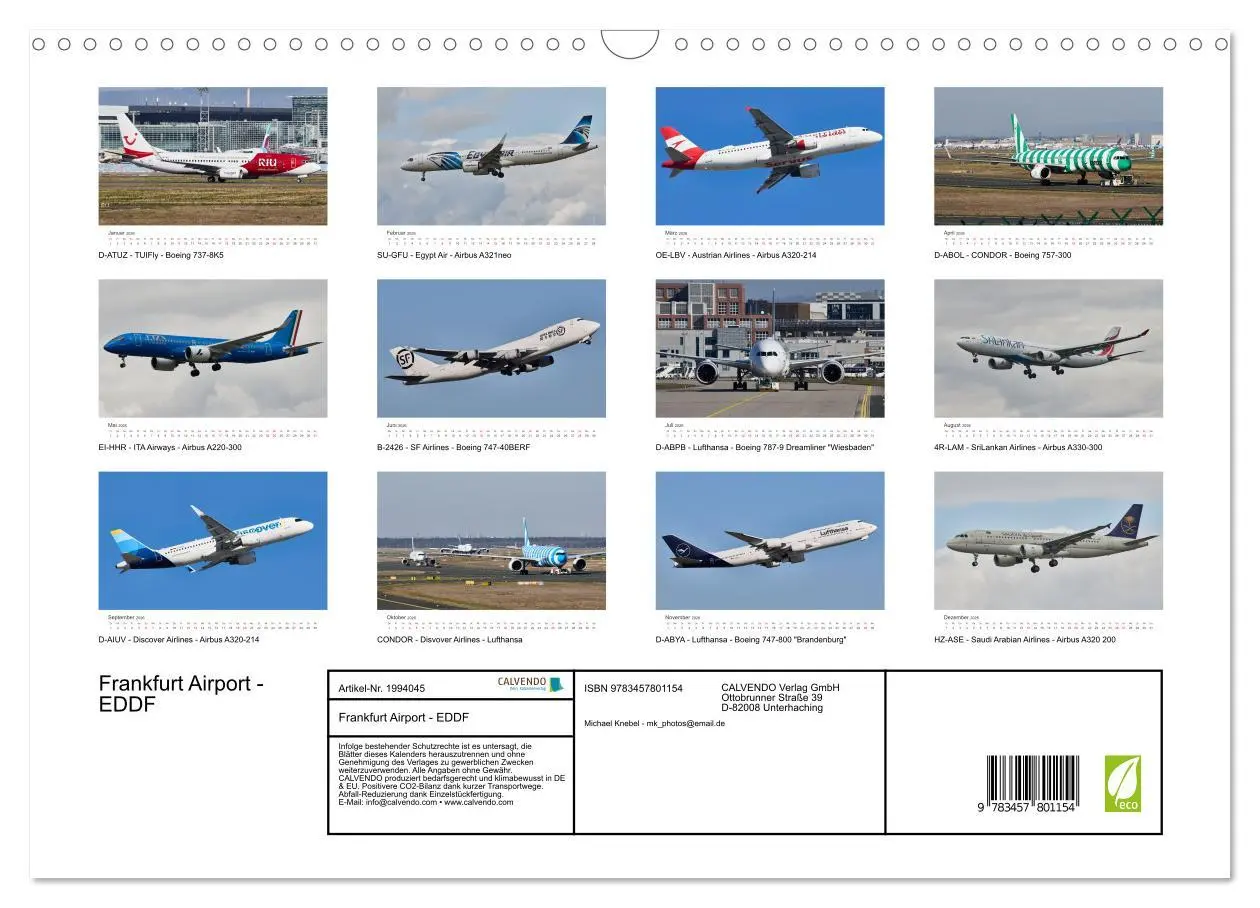 Bild: 9783457801154 | Frankfurt Airport - EDDF (Wandkalender 2026 DIN A3 quer), CALVENDO...