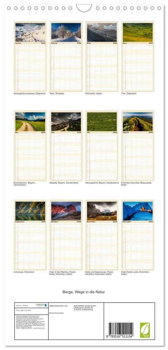 Bild: 9783516511154 | Familienplaner 2026 - Berge. Wege in die Natur mit 5 Spalten...