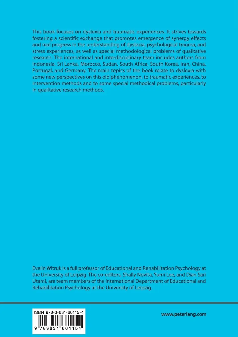 Rückseite: 9783631661154 | Dyslexia and Traumatic Experiences | Evelin Witruk (u. a.) | Buch