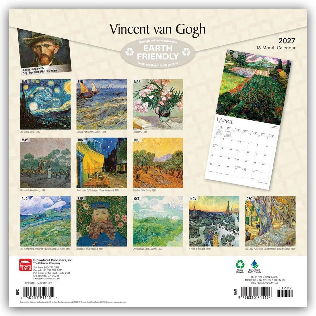 Rückseite: 9798330711154 | Vincent van Gogh 2027 - 16-Monatskalender | Browntrout Publishers