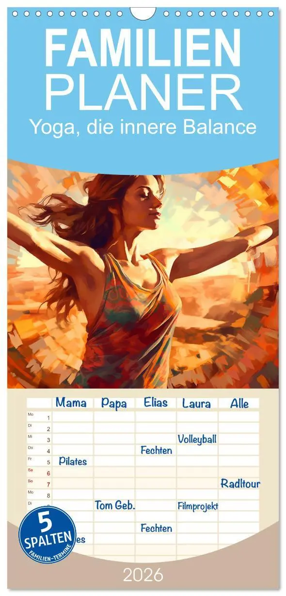 Cover: 9783516501254 | Familienplaner 2026 - Yoga, die innere Balance mit 5 Spalten...
