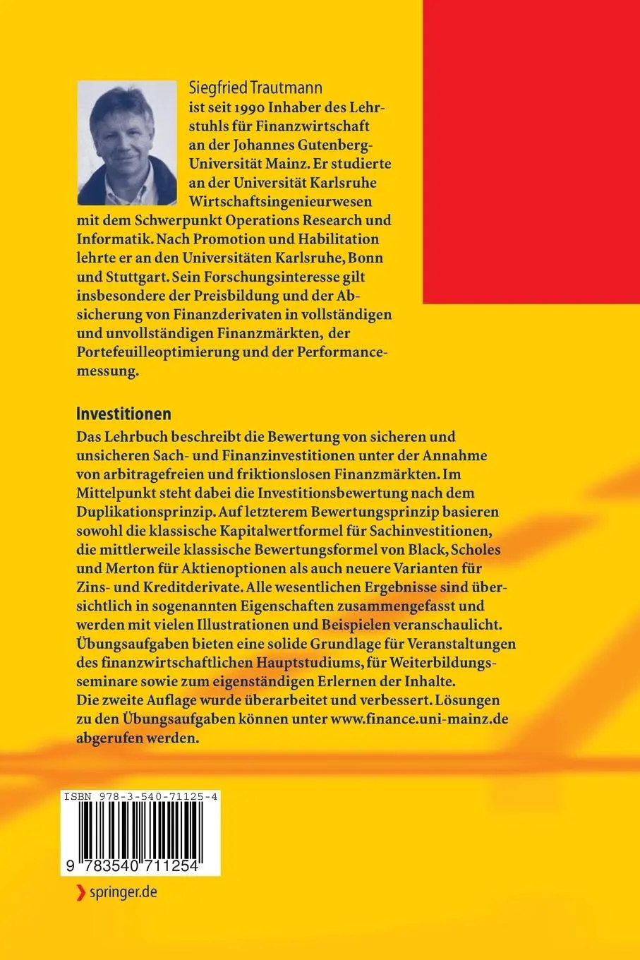 Rückseite: 9783540711254 | Investitionen | Bewertung, Auswahl und Risikomanagement | Trautmann