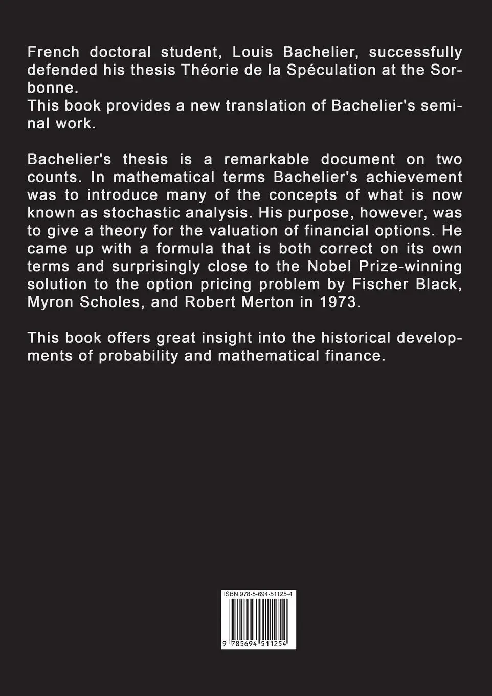 Rückseite: 9785694511254 | Louis Bachelier's Theory of Speculation | Louis Bachelier | Buch