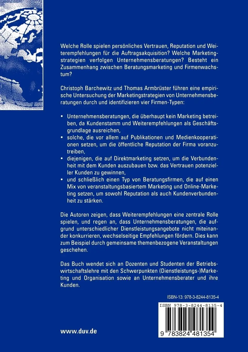 Rückseite: 9783824481354 | Unternehmensberatung | Thomas Armbrüster (u. a.) | Taschenbuch | xviii