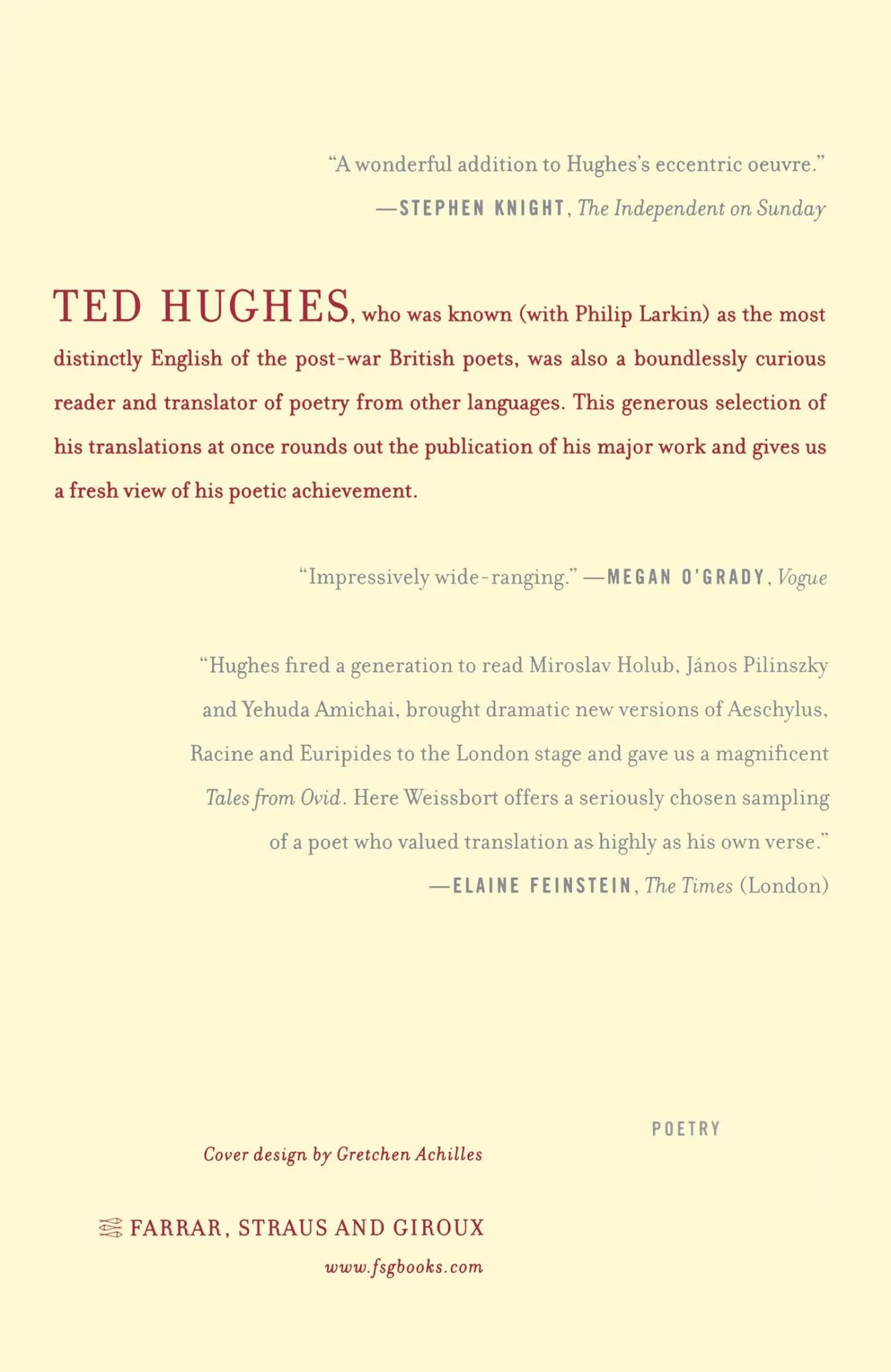 Rückseite: 9780374531454 | Selected Translations | Ted Hughes | Taschenbuch | Englisch | 2008
