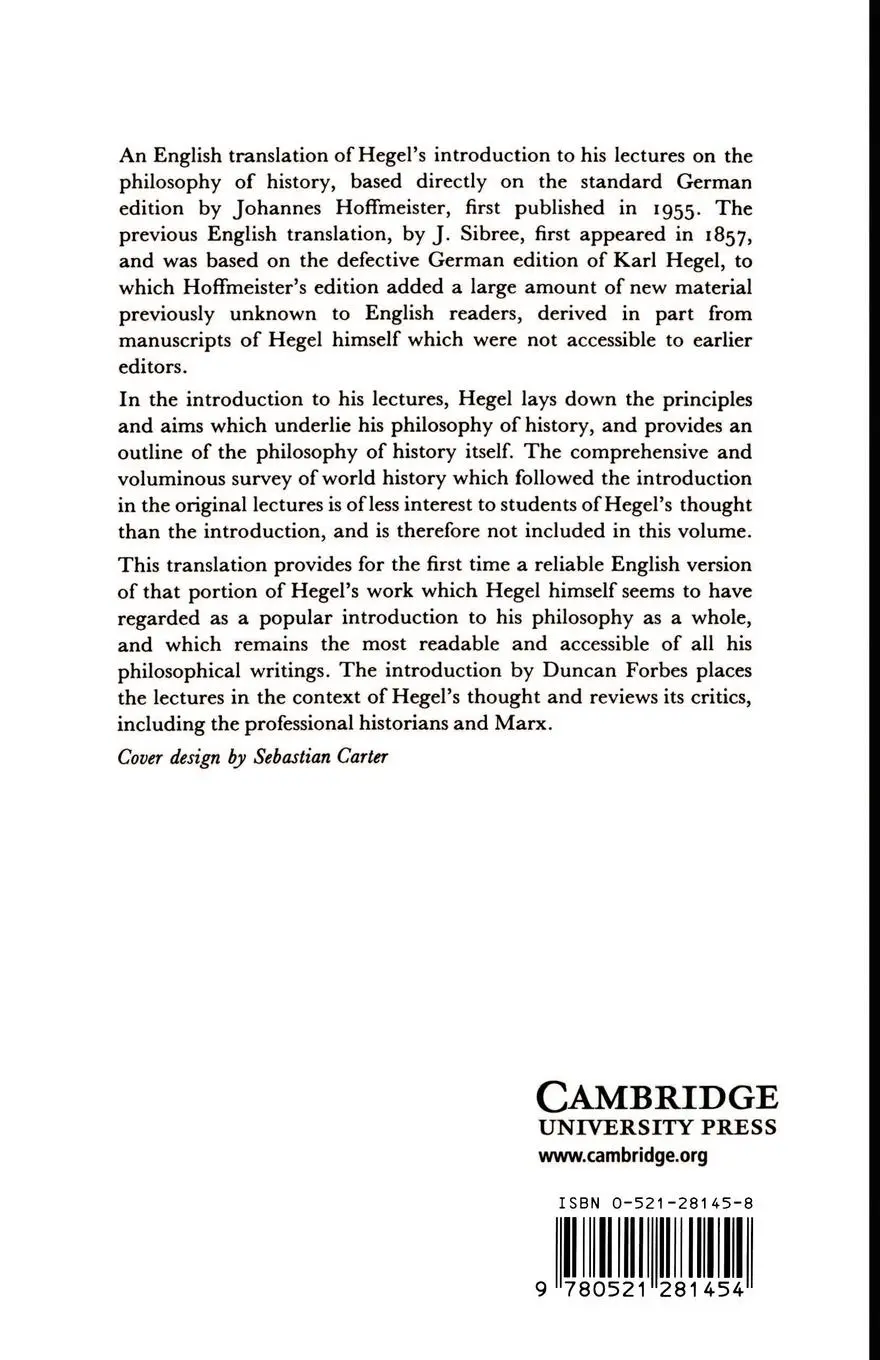 Rückseite: 9780521281454 | Lectures on the Philosophy of World History | Hegel (u. a.) | Buch