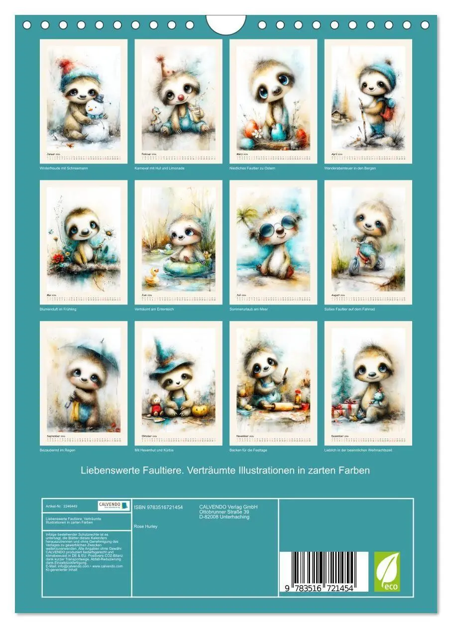 Bild: 9783516721454 | Liebenswerte Faultiere. Verträumte Illustrationen in zarten Farben...