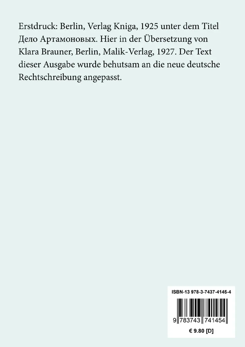Rückseite: 9783743741454 | Das Werk der Artamonows | Roman | Maxim Gorki | Taschenbuch | 292 S.