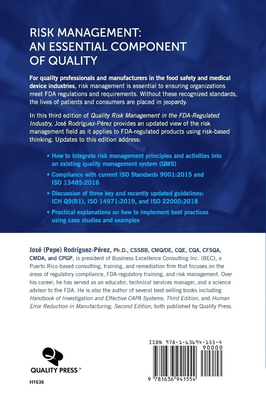 Rückseite: 9781636941554 | Quality Risk Management in the FDA-Regulated Industry | Taschenbuch