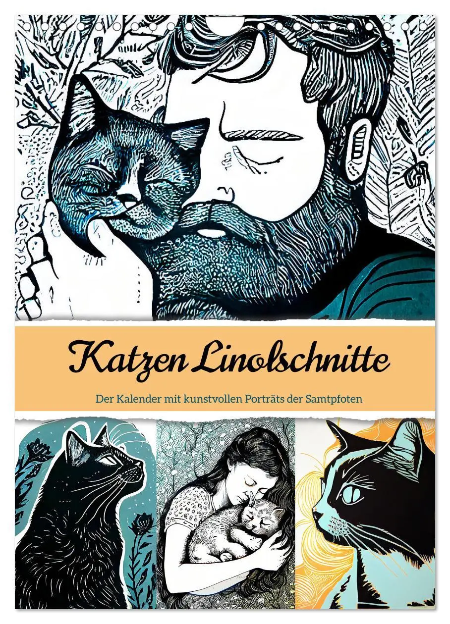Cover: 9783516331554 | Katzen Linolschnitt - Der Kalender mit kunstvollen Porträts der...