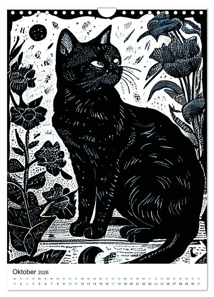 Bild: 9783516331554 | Katzen Linolschnitt - Der Kalender mit kunstvollen Porträts der...