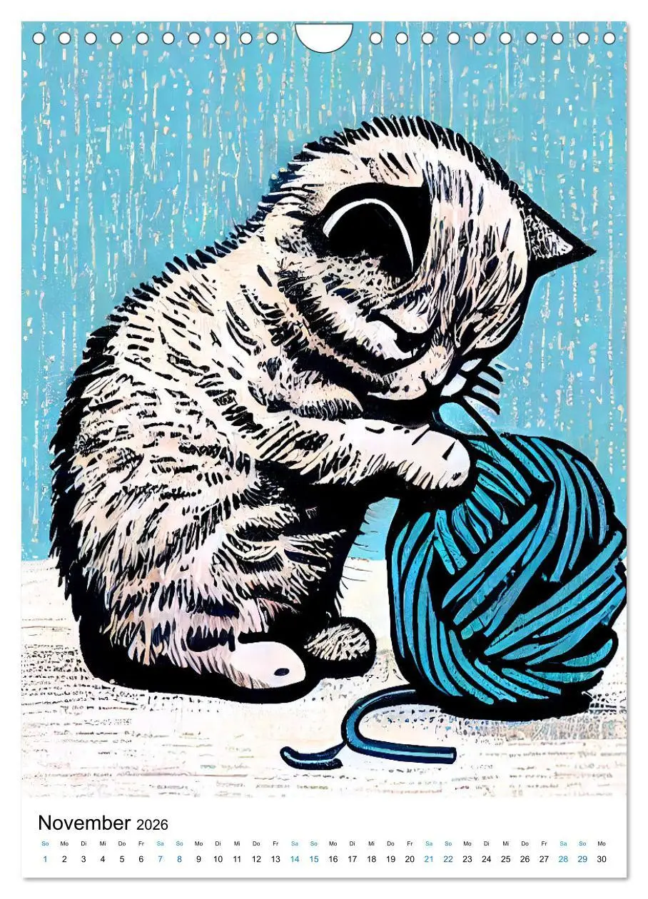 Bild: 9783516331554 | Katzen Linolschnitt - Der Kalender mit kunstvollen Porträts der...