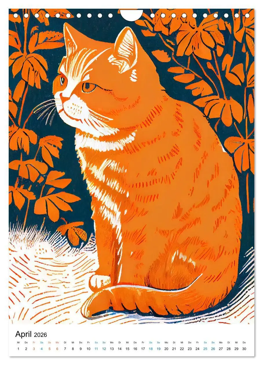 Bild: 9783516331554 | Katzen Linolschnitt - Der Kalender mit kunstvollen Porträts der...