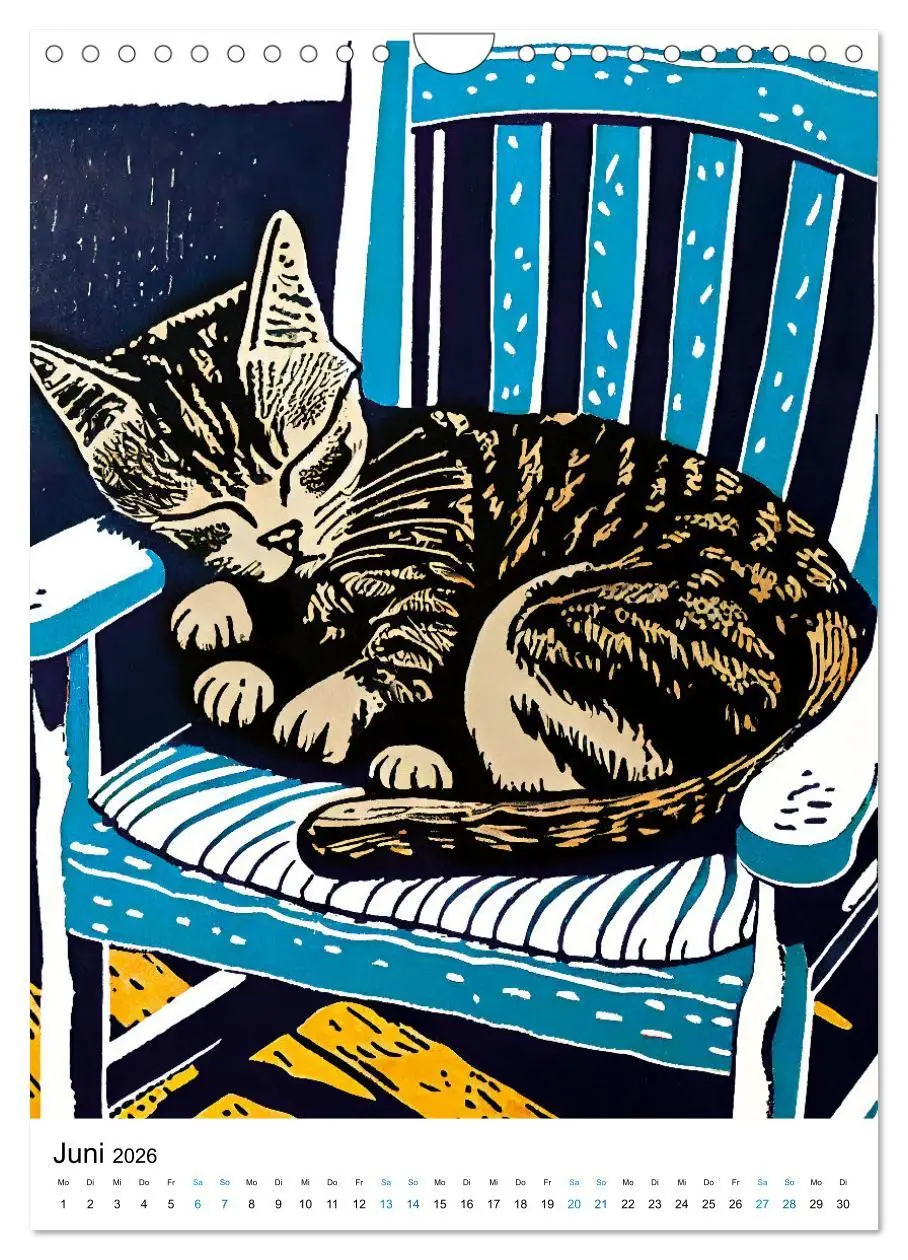 Bild: 9783516331554 | Katzen Linolschnitt - Der Kalender mit kunstvollen Porträts der...