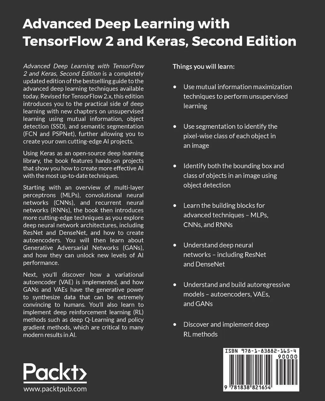 Rückseite: 9781838821654 | Advanced Deep Learning with TensorFlow 2 and Keras - Second Edition