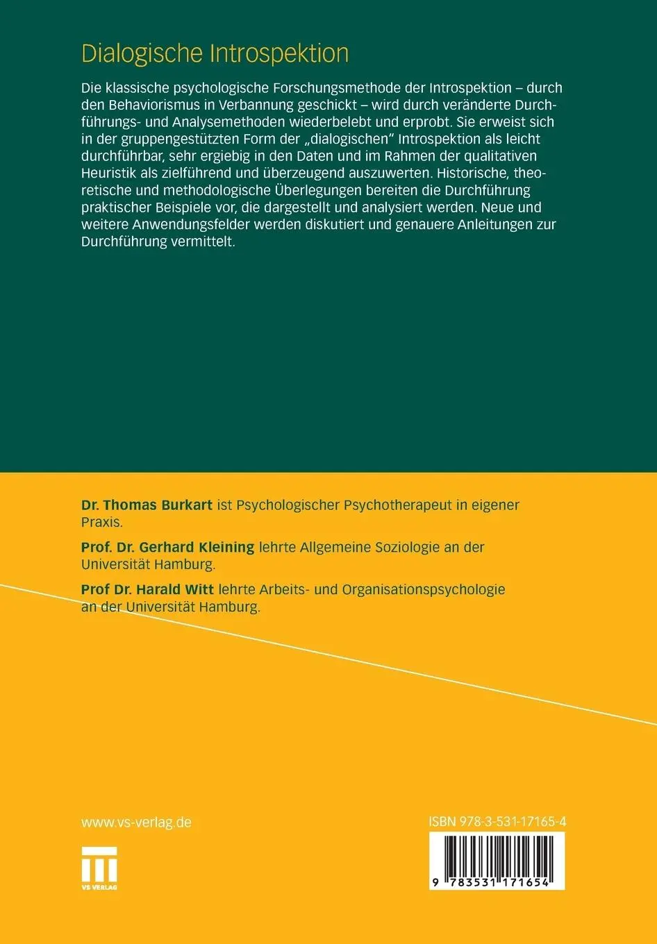 Rückseite: 9783531171654 | Dialogische Introspektion | Thomas Burkart (u. a.) | Taschenbuch