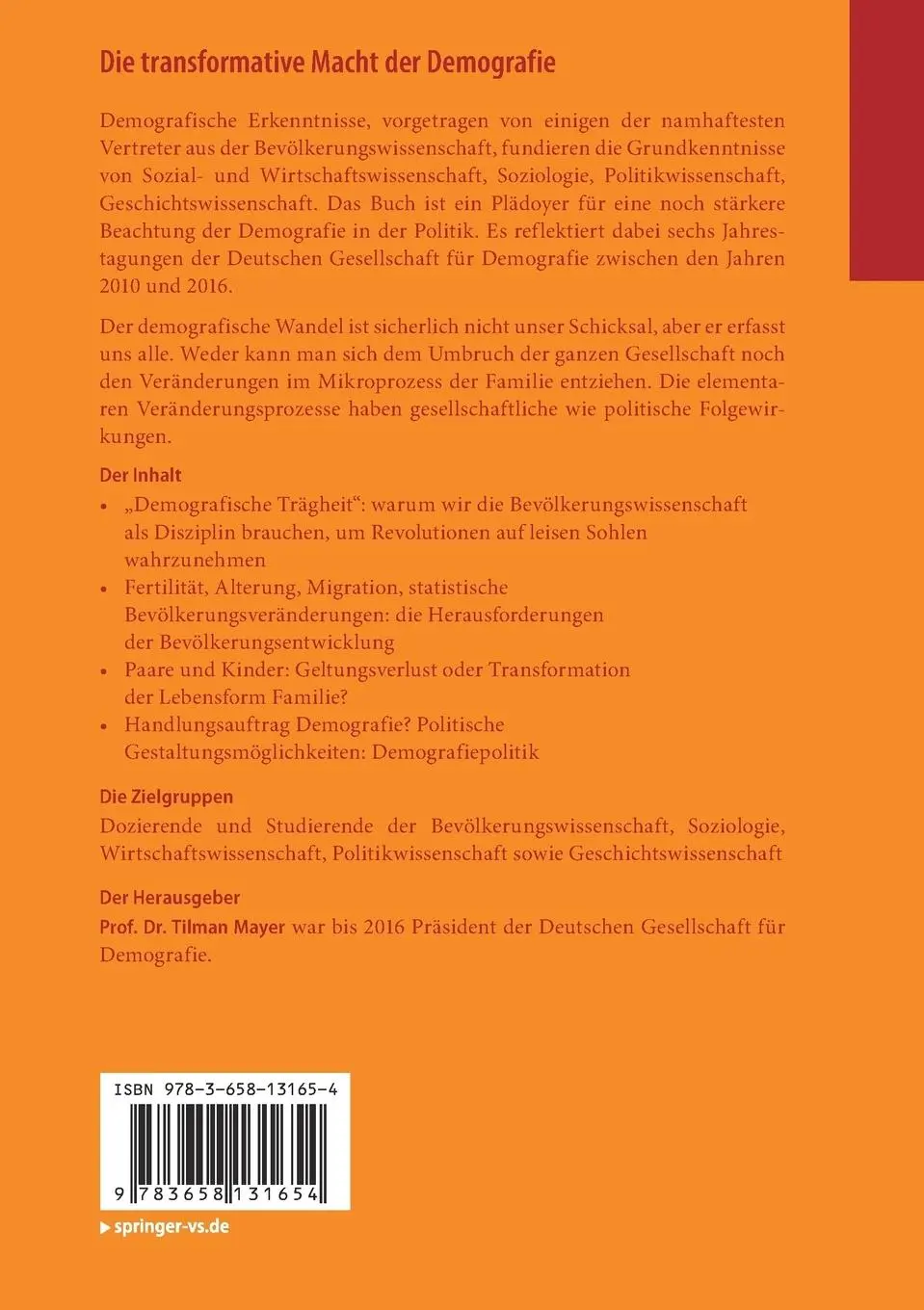 Rückseite: 9783658131654 | Die transformative Macht der Demografie | Tilman Mayer | Taschenbuch
