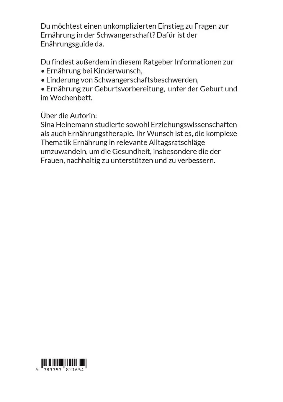 Rückseite: 9783757821654 | Dein Ernährungsguide für die Schwangerschaft | Sina Heinemann | Buch