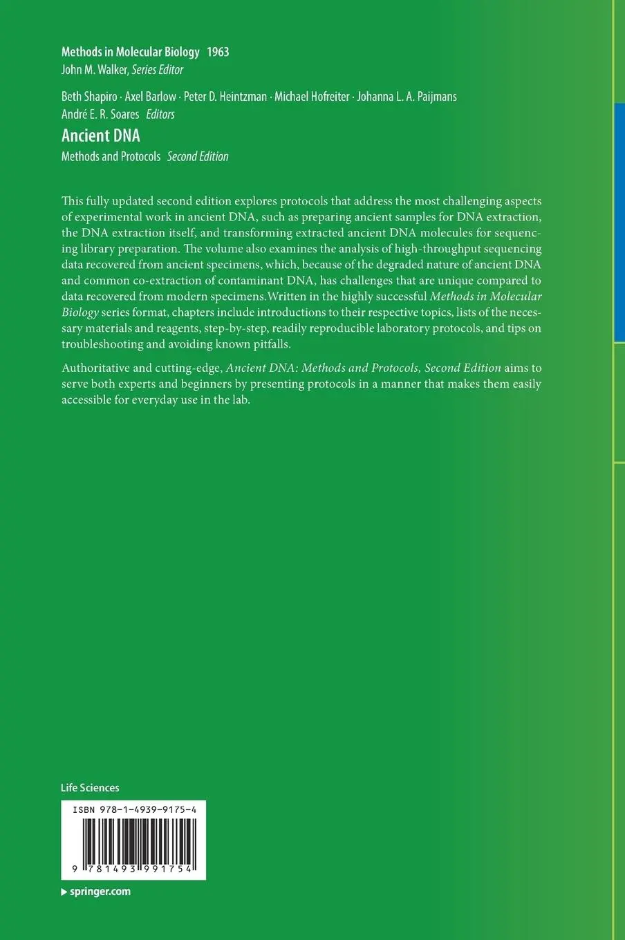 Rückseite: 9781493991754 | Ancient DNA | Methods and Protocols | Beth Shapiro (u. a.) | Buch | x
