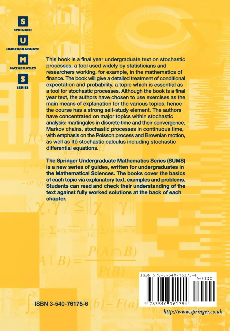 Rückseite: 9783540761754 | Basic Stochastic Processes | A Course Through Exercises | Taschenbuch