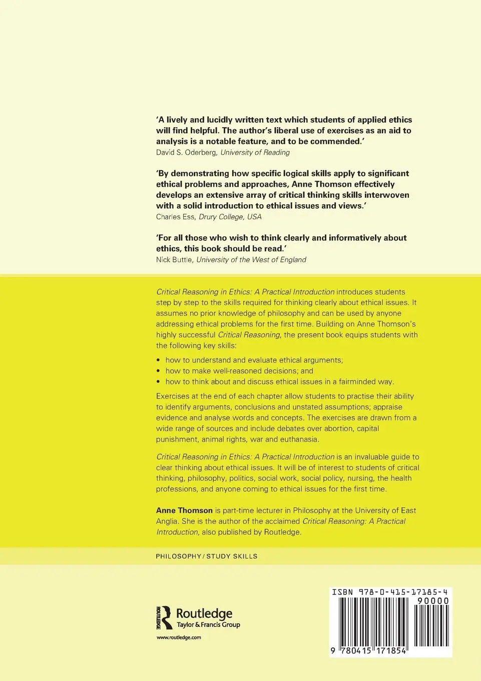 Rückseite: 9780415171854 | Critical Reasoning in Ethics | A Practical Introduction | Anne Thomson